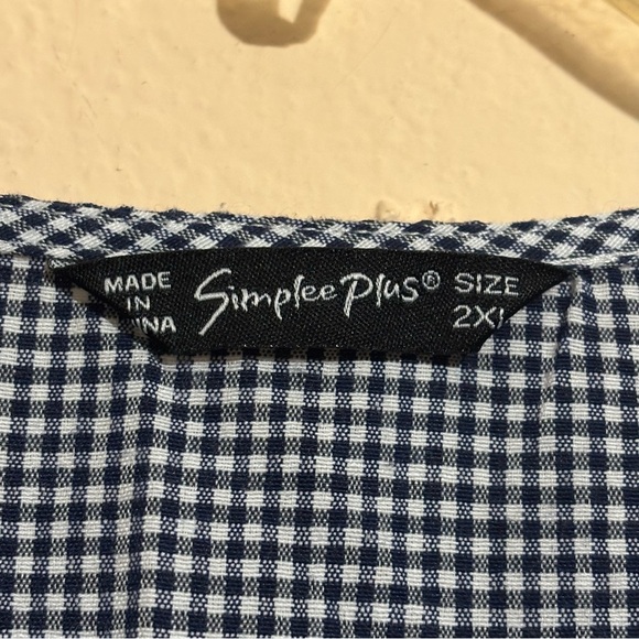 Simplee Plus Checkered Pullover Pleated Dress black / white plus size 2XL - Picture 4 of 12